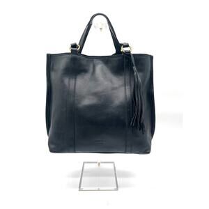 MARGOT Black Leather Hobo Tote Bag with Tassel Charm